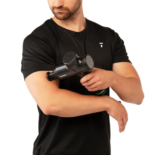 pistola massaggiante, pistola da massaggio muscolare, massaggio con la pistola massaggiatrice